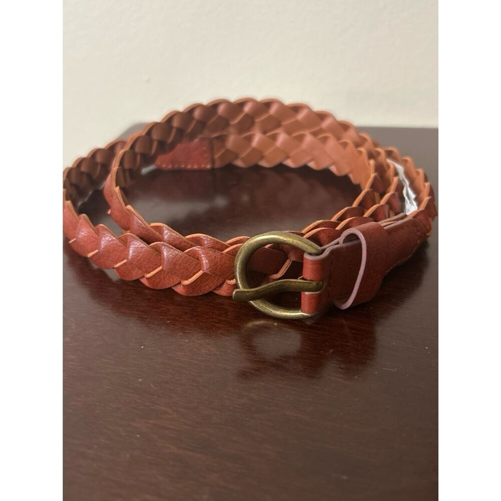 Braided Faux Leather Waist Belt in Cognac Brown